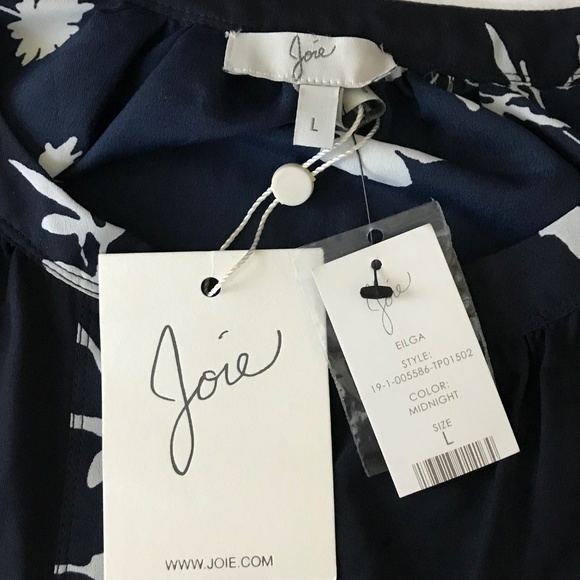 JOIE Eilga Floral Split Neck Blouse Navy White Top Women’s Size Large - Picture 9 of 16